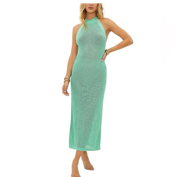 Beach Riot NWTs Romee High Neck Halter Green Crochet Dress Swim Coverup medium - Picture 1 of 9